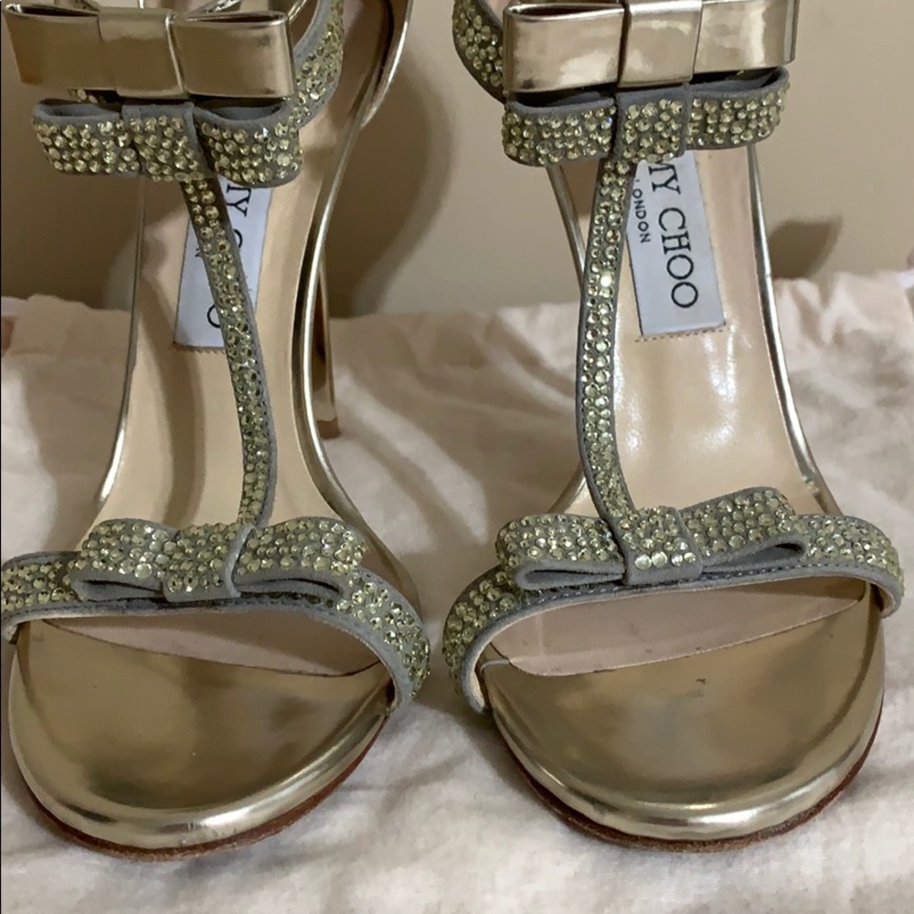 JIMMY CHOO ESCAPE GOLD BOW SANDAL - Picture 8 of 8